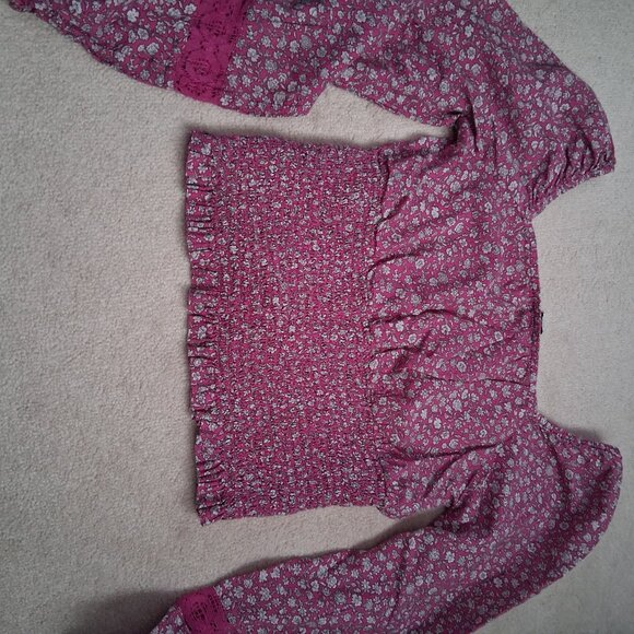 Pink cottage core corset-style blouse with puff sleeves - Picture 5 of 5